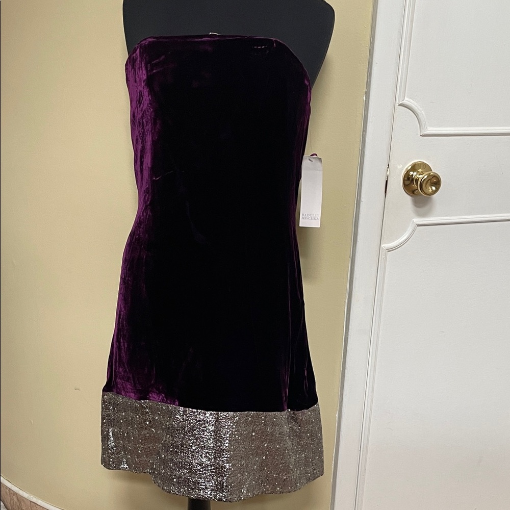 NWT Badgley Mischka PurpleVelvet strapless dress size 14